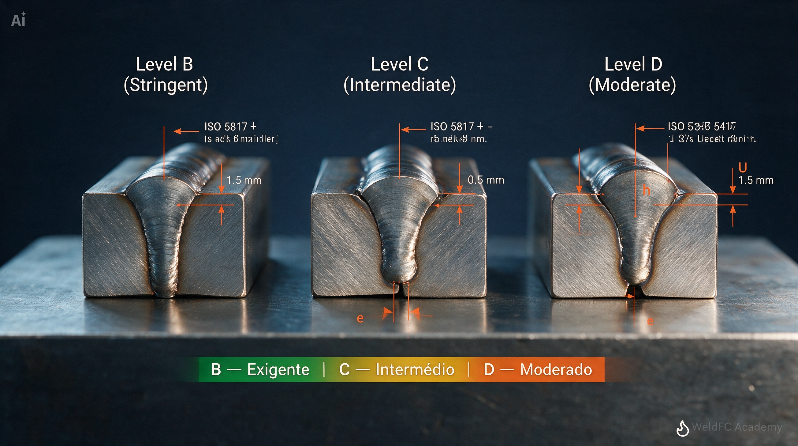 ISO 5817 — Níveis de Qualidade em Soldadura (B, C, D)